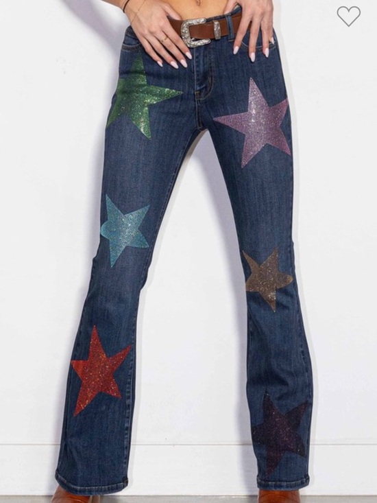 Vibrant Denim - Mid Rise Star Rhinestone Bootcut Jeans